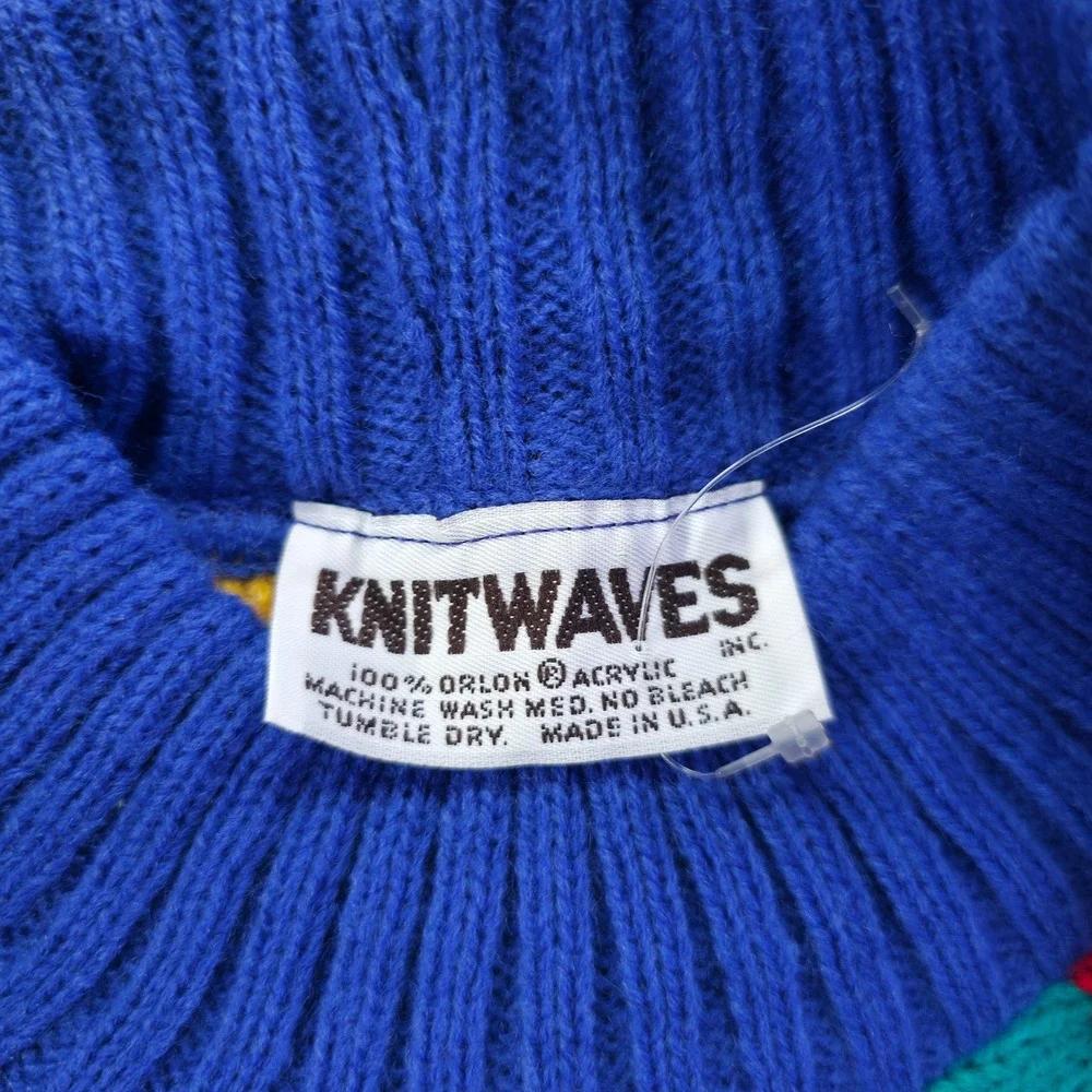 Vintage Knitwaves Kids Sweater 90s Multi Color Abstract Stripe Made in USA NWT